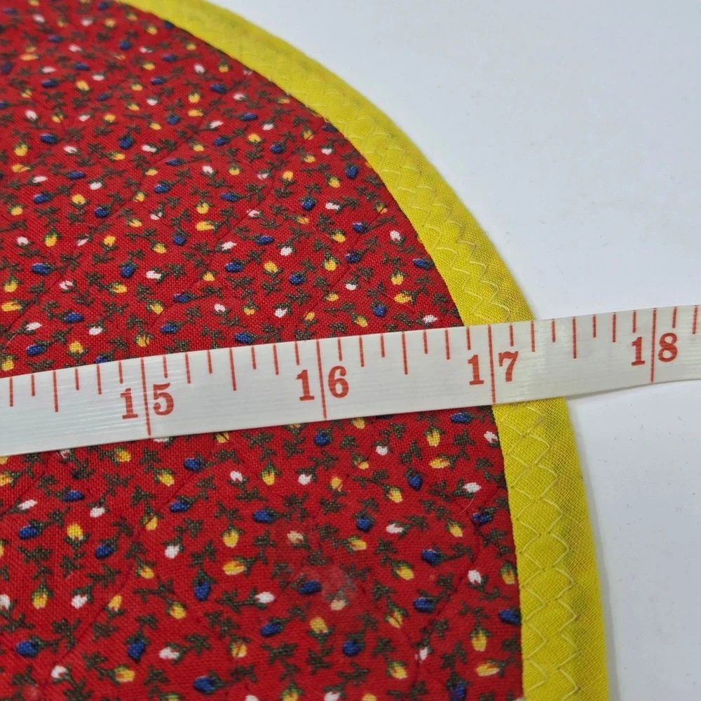 Handmade Vintage Reversible Oval Placemats Set of 4 Red Calico Floral Blue Denim